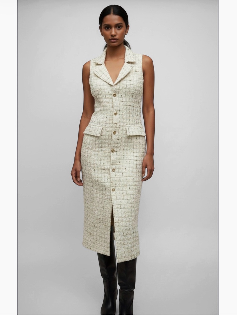 Mable New Sleeveless Tweed Midi Dress